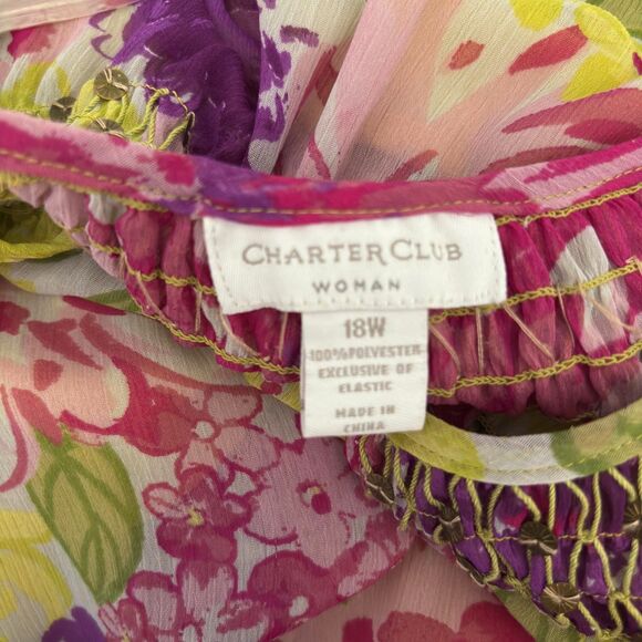 Charter Club Woman Plus 18W Sequined Ruched Neckline Floral Sheer 2 Pc. Set #BD - Picture 3 of 10